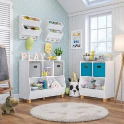 Kids Catch-All White Wall Shelf with 3-Hooks by RiverRidge Home -Furniture Store white riverridge home toy boxes 02 257 44 1000