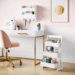 Kids Catch-All White Wall Shelf with 3-Hooks by RiverRidge Home -Furniture Store white riverridge home toy boxes 02 257 76 1000