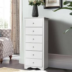 White Finish 6 Drawers Chest Dresser Clothes Storage Bedroom Furniture Cabinet(16" Wx 53.5" H） by SUNRINX -Furniture Store white sunrinx chest of drawers mg2 31we 31 1000