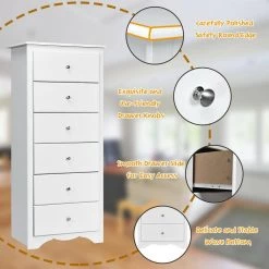 White Finish 6 Drawers Chest Dresser Clothes Storage Bedroom Furniture Cabinet(16" Wx 53.5" H） by SUNRINX -Furniture Store white sunrinx chest of drawers mg2 31we 4f 1000