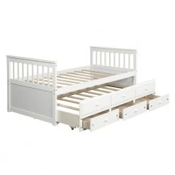 White Captain's Bed Twin Daybed with Trundle Bed and Storage Drawers by SUNRINX -Furniture Store white sunrinx daybeds mg4 2we 31 1000