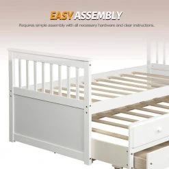 White Captain's Bed Twin Daybed with Trundle Bed and Storage Drawers by SUNRINX -Furniture Store white sunrinx daybeds mg4 2we 44 1000