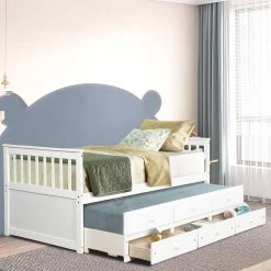 White Captain's Bed Twin Daybed with Trundle Bed and Storage Drawers by SUNRINX -Furniture Store white sunrinx daybeds mg4 2we c3 1000