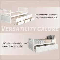 White Captain's Bed Twin Daybed with Trundle Bed and Storage Drawers by SUNRINX -Furniture Store white sunrinx daybeds mg4 2we fa 1000