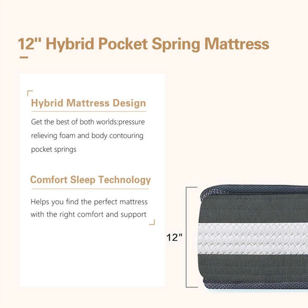 FULL Size Soft Hybrid Pocket Spring 12in. Tight Top Mattress by SUNRINX 4 FULL Size Soft Hybrid Pocket Spring 12in. Tight Top Mattress by SUNRINX - Image 4