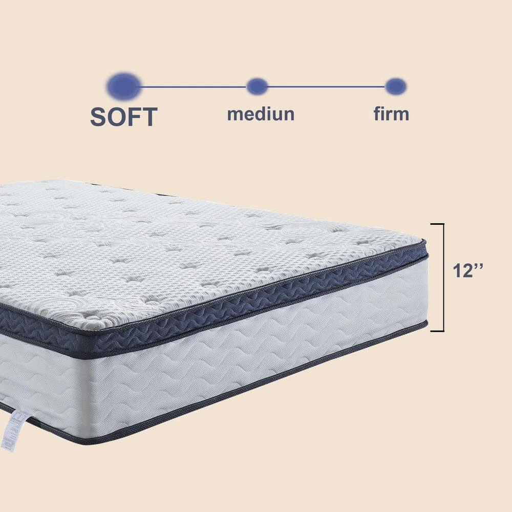 QUEEN Size Soft Memory Foam Hybrid Pocket Coil 12in. Tight Top Mattress by SUNRINX 4 QUEEN Size Soft Memory Foam Hybrid Pocket Coil 12in. Tight Top Mattress by SUNRINX - Image 4