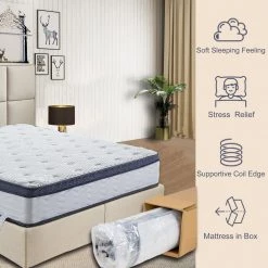 QUEEN Size Soft Memory Foam Hybrid Pocket Coil 12in. Tight Top Mattress by SUNRINX