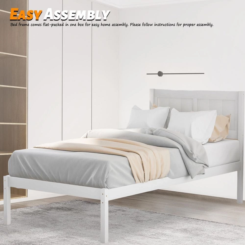 White Bed Frame Wood Twin Platform Bed by SUNRINX 5 White Bed Frame Wood Twin Platform Bed by SUNRINX - Image 5