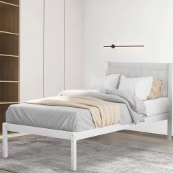 White Bed Frame Wood Twin Platform Bed by SUNRINX