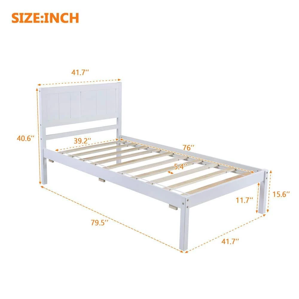 White Bed Frame Wood Twin Platform Bed by SUNRINX 8 White Bed Frame Wood Twin Platform Bed by SUNRINX - Image 8