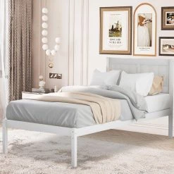 White Bed Frame Wood Twin Platform Bed by SUNRINX 11 White Bed Frame Wood Twin Platform Bed by SUNRINX -Furniture Store white sunrinx platform beds mg4 56we c3 1000