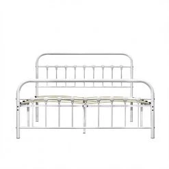 Industrial White Finished Metal Frame Queen Size Platform Bed (61 in W.x 42.5 in H.) by SUNRINX -Furniture Store white sunrinx platform beds mg7 1xz 31 1000