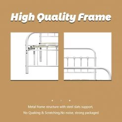 Industrial White Finished Metal Frame Queen Size Platform Bed (61 in W.x 42.5 in H.) by SUNRINX -Furniture Store white sunrinx platform beds mg7 1xz 44 1000