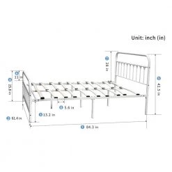 Industrial White Finished Metal Frame Queen Size Platform Bed (61 in W.x 42.5 in H.) by SUNRINX -Furniture Store white sunrinx platform beds mg7 1xz fa 1000