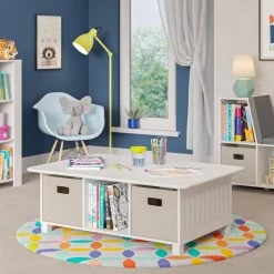 White 6-Cubby Storage Kids Activity Table with Taupe Bins (2-Piece) by RiverRidge Home -Furniture Store white taupe bins riverridge home kids tables chairs 02 205k c3 1000