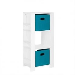 Kids White Cubby Storage Tower with Bookshelves with 2-Piece Turquoise Bins by RiverRidge Home