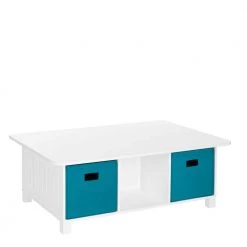 Kids White 6-Cubby Storage Activity Table with 2-Piece Turquoise Bins by RiverRidge Home