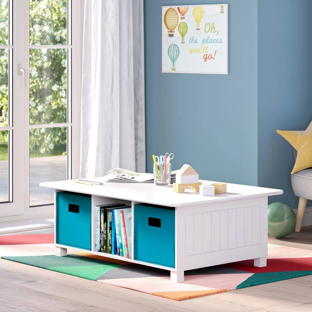 Kids White 6-Cubby Storage Activity Table with 2-Piece Turquoise Bins by RiverRidge Home 3 Kids White 6-Cubby Storage Activity Table with 2-Piece Turquoise Bins by RiverRidge Home - Image 3