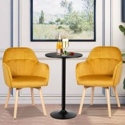 Set of 2-Mid-Back Accent Leisure Armchairs-Yellow by SUNRINX 15 Set of 2-Mid-Back Accent Leisure Armchairs-Yellow by SUNRINX -Furniture Store yellow sunrinx accent chairs mg6 13bd 31 1000