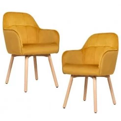 Set of 2-Mid-Back Accent Leisure Armchairs-Yellow by SUNRINX