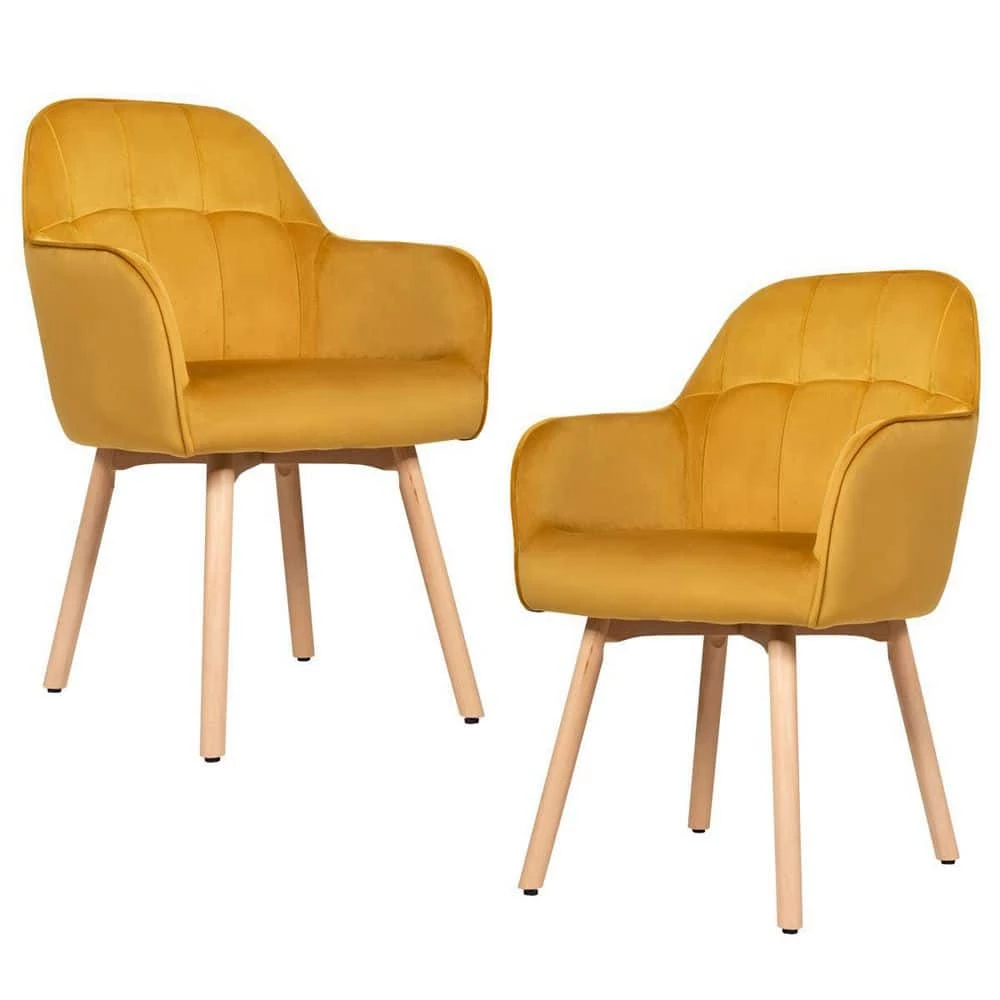 Set of 2-Mid-Back Accent Leisure Armchairs-Yellow by SUNRINX 1 Set of 2-Mid-Back Accent Leisure Armchairs-Yellow by SUNRINX