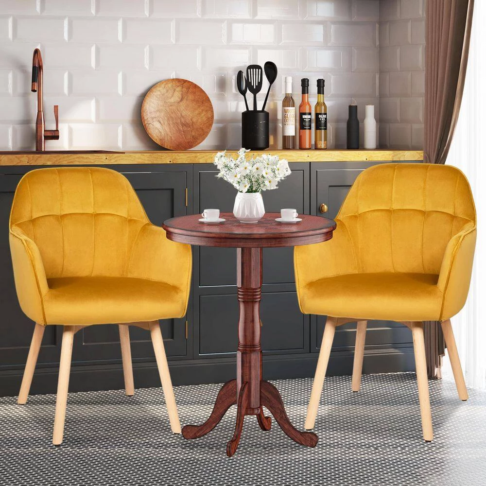 Set of 2-Mid-Back Accent Leisure Armchairs-Yellow by SUNRINX 2 Set of 2-Mid-Back Accent Leisure Armchairs-Yellow by SUNRINX - Image 2