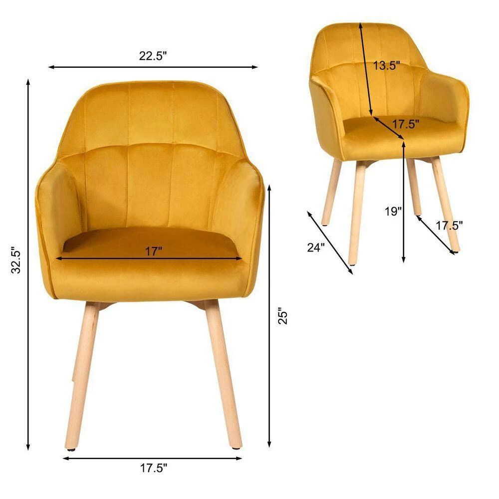 Set of 2-Mid-Back Accent Leisure Armchairs-Yellow by SUNRINX 7 Set of 2-Mid-Back Accent Leisure Armchairs-Yellow by SUNRINX - Image 7